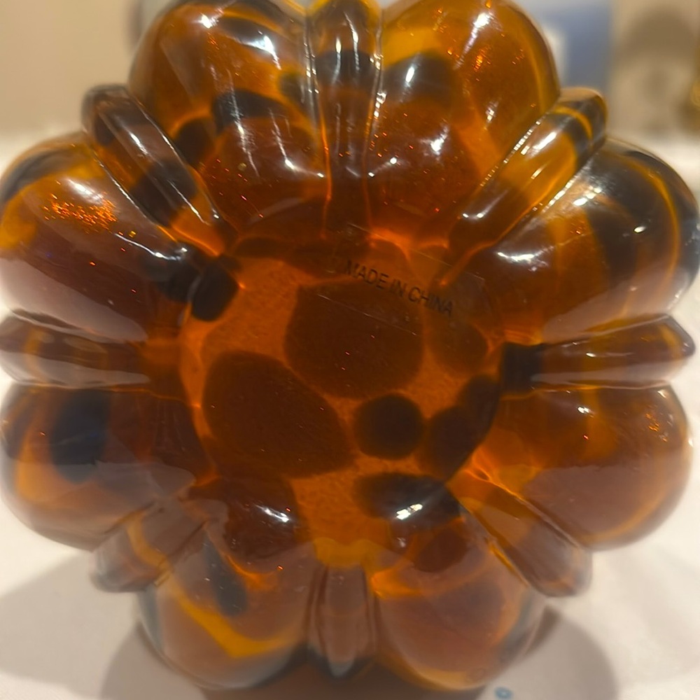 Glass Pumpkin Hand Blown Leopard Print- 9" - Picture 5 of 5